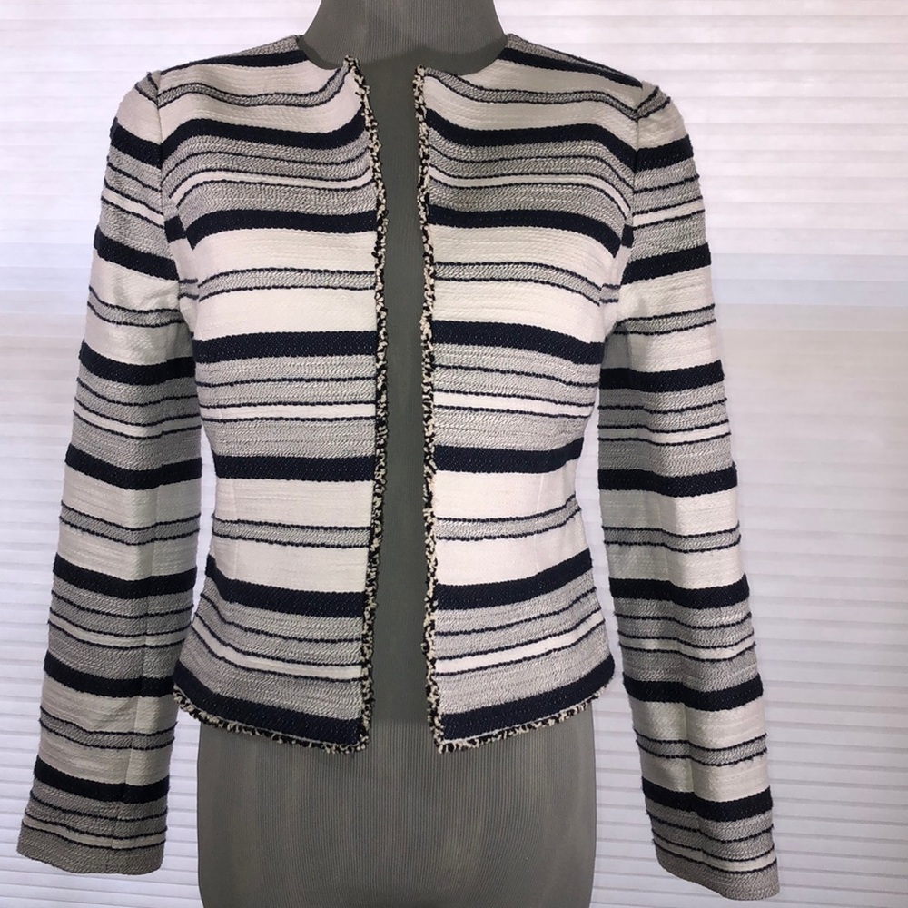 Limited Blazer Textured Striped Navy and Cream 4P